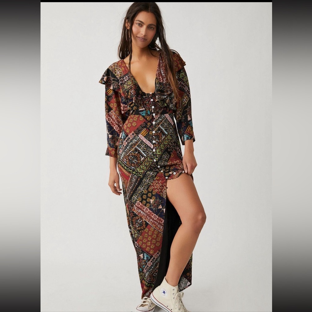Free People‎ Button Down Lennon Maxi Dress OR Duster Long Sleeve EUC size Small